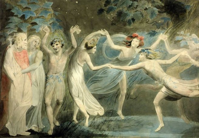 Oberon, Titania and Puck with Fairies Dancing. William Blake c.1786